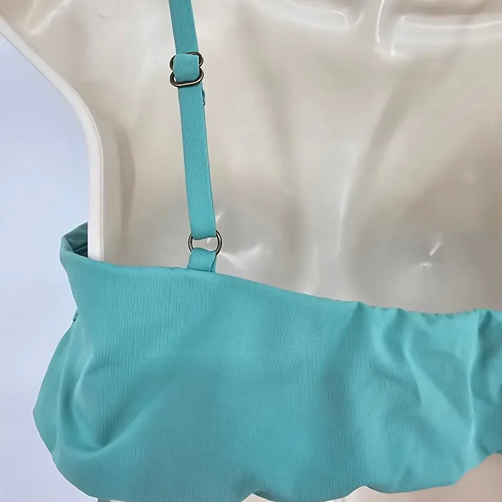 Andie Swim Womans size L The Newport Bikini Top in Lagoon Green Bandeaux NEW